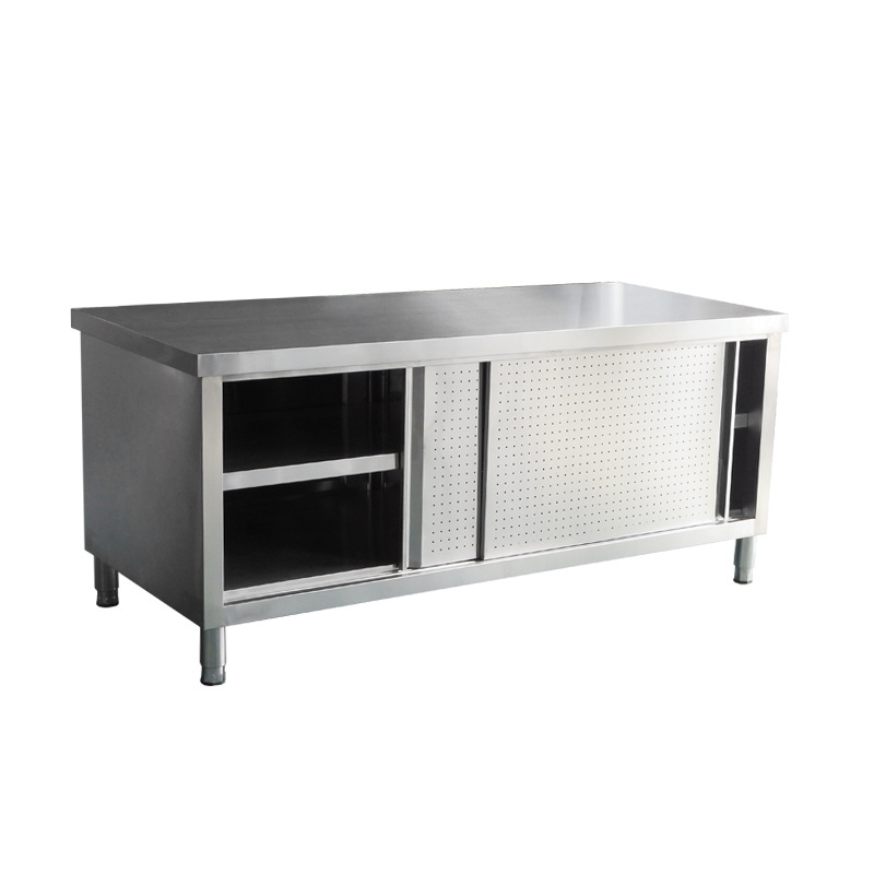 Hotel restaurant commercial kitchenware anti-corrosion Stainless Steel Work Tables with Sliding Door