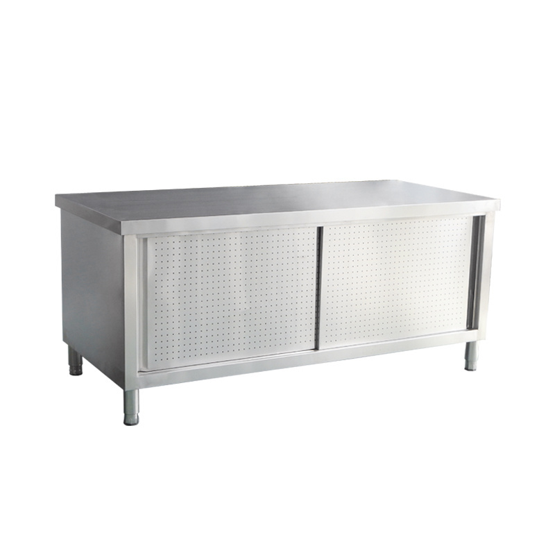 Hotel restaurant commercial kitchenware anti-corrosion Stainless Steel Work Tables with Sliding Door