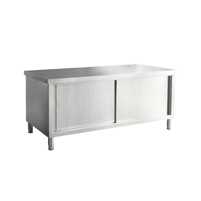 Hotel restaurant commercial kitchenware anti-corrosion Stainless Steel Work Tables with Sliding Door