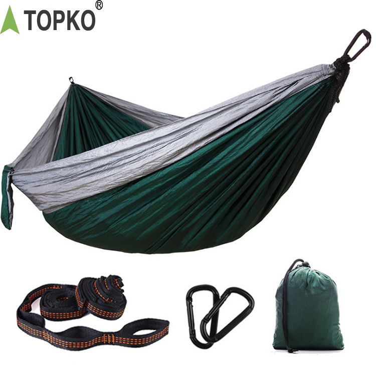 TOPKO Factory Price OEM ODM Portable Nylon Fabric Luxury Hiking Outdoor Camping Hammock with Carry Bag