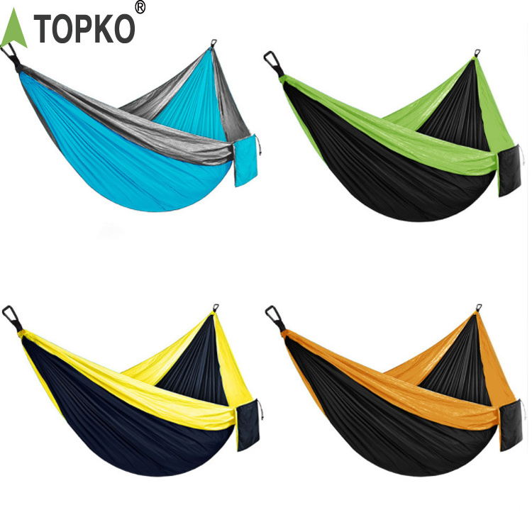 TOPKO Factory Price OEM ODM Portable Nylon Fabric Luxury Hiking Outdoor Camping Hammock with Carry Bag