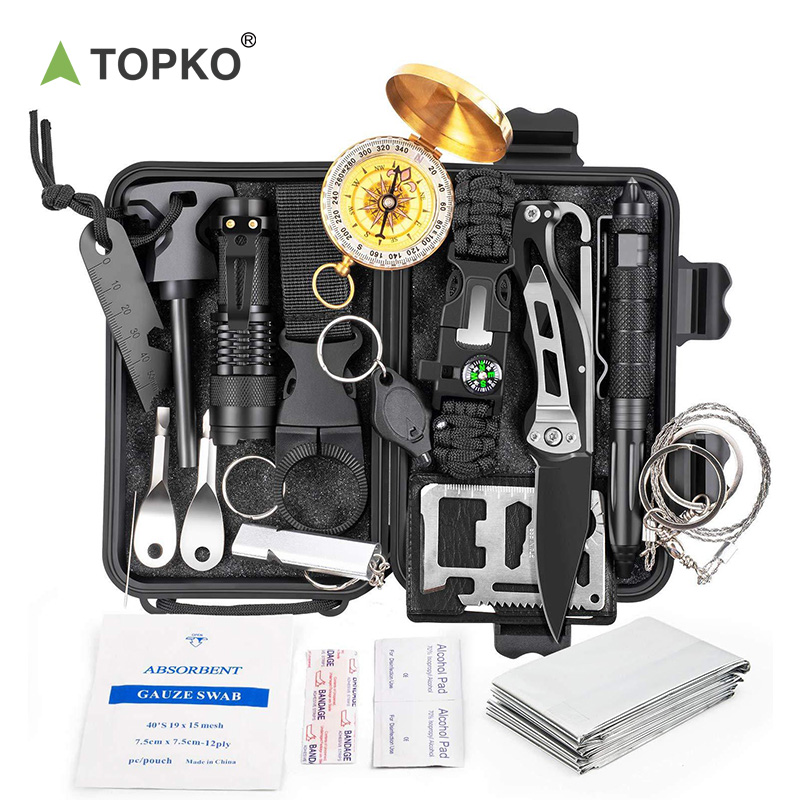 TOPKO Hot Sale Outdoor 18 in 1 Professional Pocket Camping Hiking Equipment First Aid Kit Survival Gear Kits