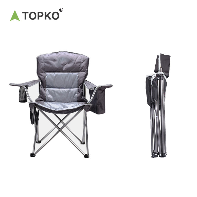 Topko Camping Folding Chair Heavy Duty Support Q19 Steel Pipe, Arm Chair with Cup Holder Quad Lumbar Back Chair Portable