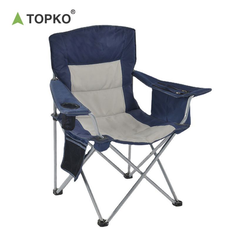 Topko Camping Folding Chair Heavy Duty Support Q19 Steel Pipe, Arm Chair with Cup Holder Quad Lumbar Back Chair Portable