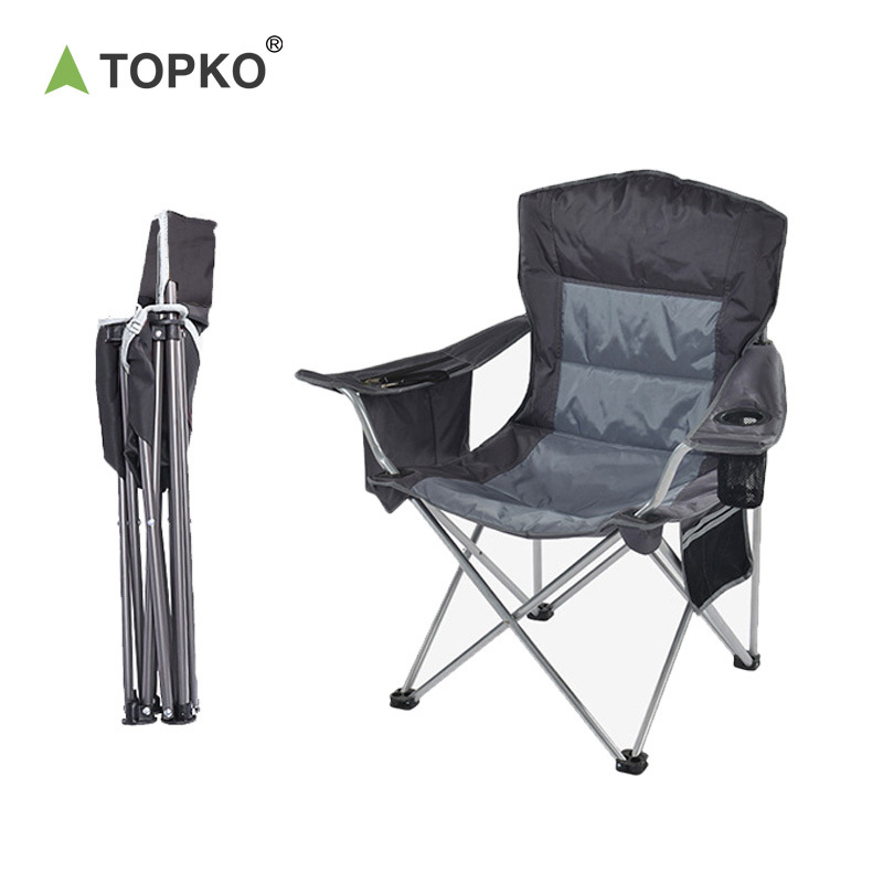 Topko Camping Folding Chair Heavy Duty Support Q19 Steel Pipe, Arm Chair with Cup Holder Quad Lumbar Back Chair Portable