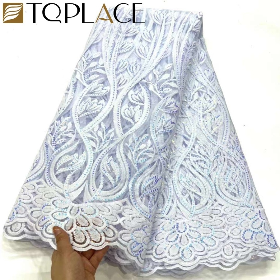 French Lace Fabric Highed Embroidery White Lace Fabric With Sequins Mesh Lace Fabric For Wedding Party Dress