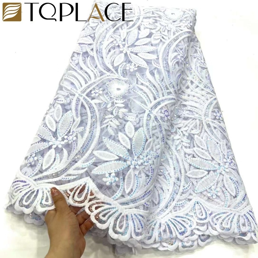 French Lace Fabric Highed Embroidery White Lace Fabric With Sequins Mesh Lace Fabric For Wedding Party Dress