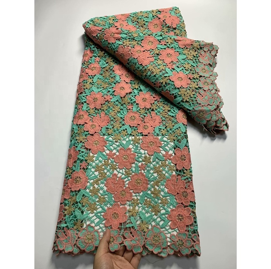 Floral Pattern Cord Lace Water Soluble Fabric Aso Oke Designs for Nigerian Women Party Dresses