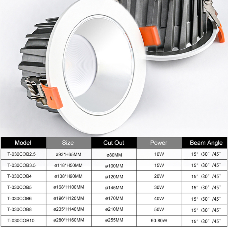 Commercial lighting 40 watt led downlight led downlight components high power spotlight round ceiling recessed spot light