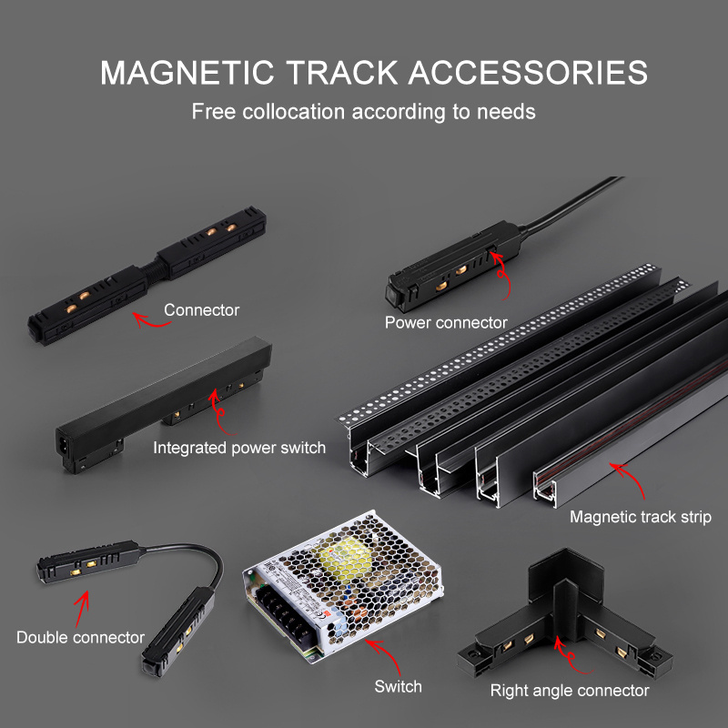 Black Aluminum Embedded Low Voltage 1m 2m 3m 48v Linear Led Track System Magnetic Track Strip