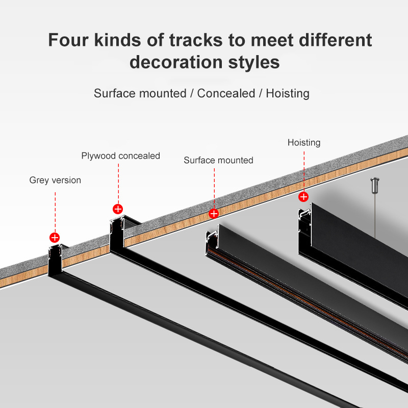 Black Aluminum Embedded Low Voltage 1m 2m 3m 48v Linear Led Track System Magnetic Track Strip