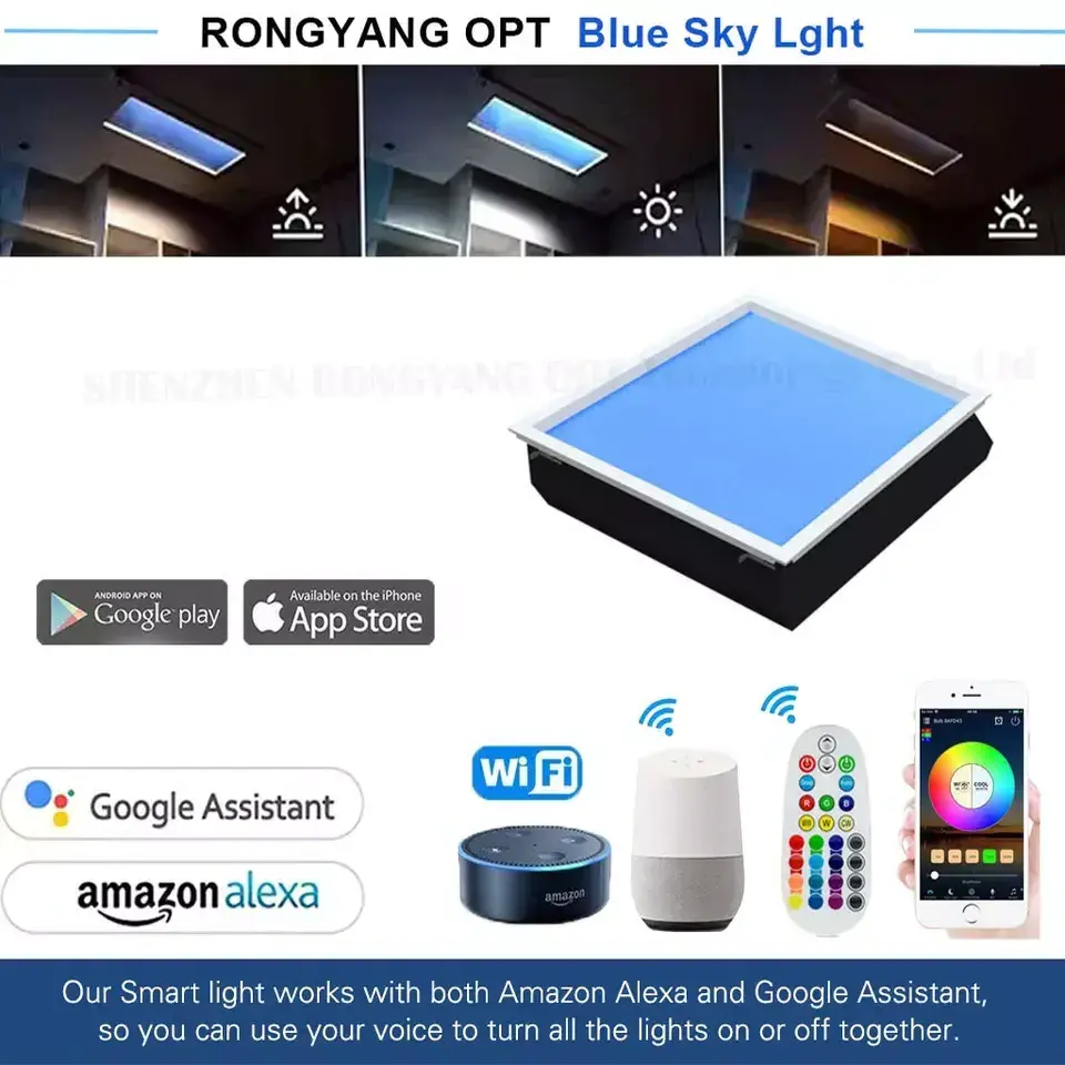 Smart home bedroom artificial skylight led ceiling virtual Tuya Alexa system embedded square blue sky light