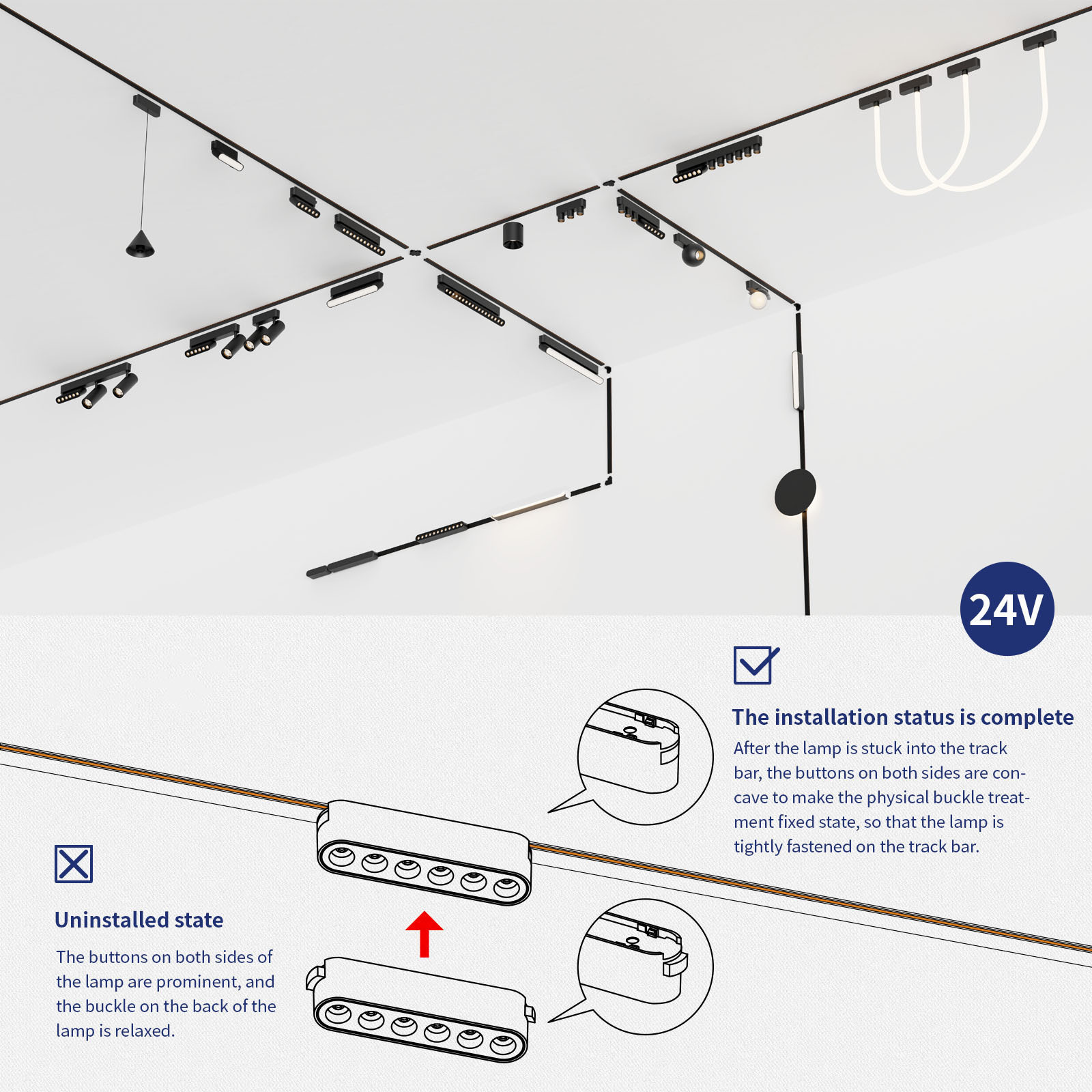 OEM Custom Modern DC 24v Aluminum Ultra-thin Smart Recessed Magnet Linear Rail System Led Magnetic Track Light