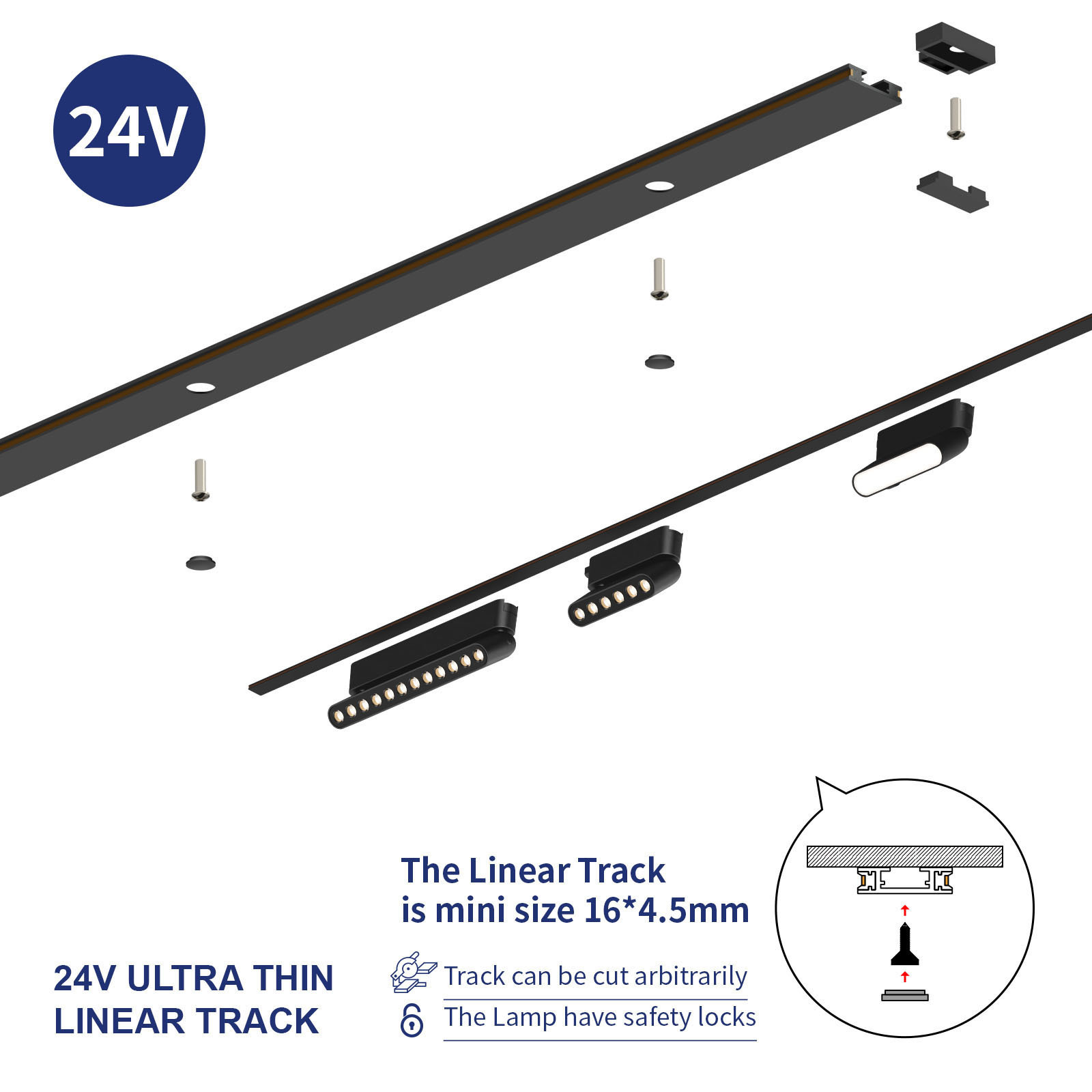 DGLUX 1m 2m 3m 24v Surface Mounted Suspended Ceiling Magnetic Track Lamp Linear Megmatics Track Rail