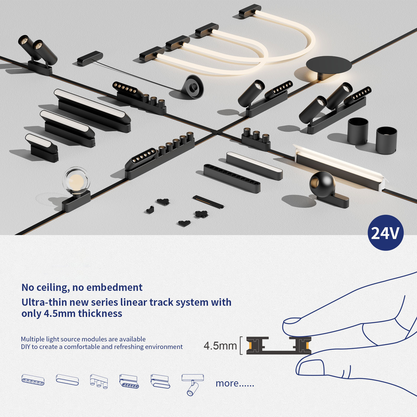 OEM Custom Modern DC 24v Aluminum Ultra-thin Smart Recessed Magnet Linear Rail System Led Magnetic Track Light