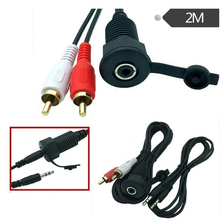 Car USB AUX 2RCA and Integrated Cover USB 2.0 Port and 3.5mm Audio Mini-Jack with USB Extension Cable