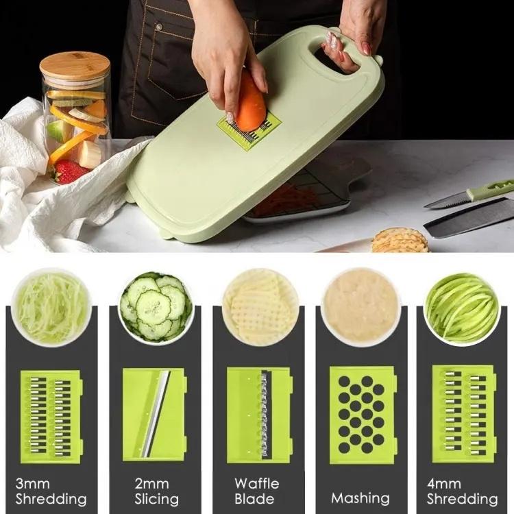 Multi functional greater portable kitchen tools 9 in 1 plastic collapsible chopping cutting board with folding strainer colander