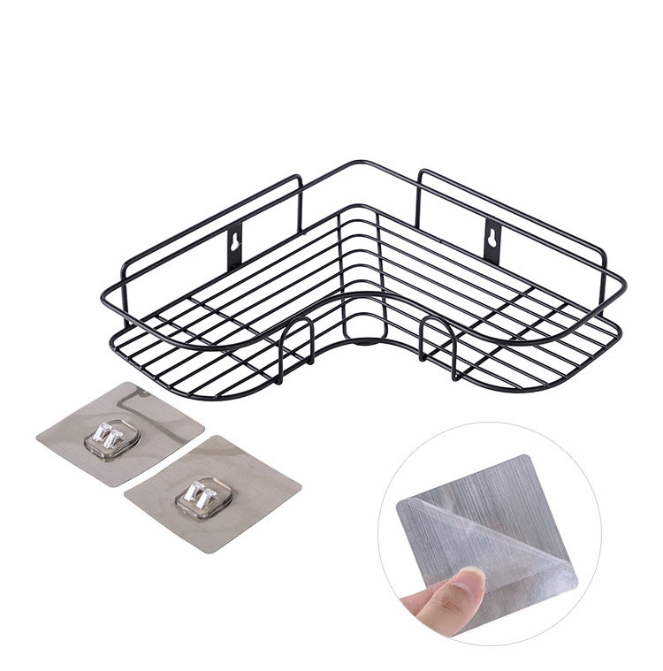 Wholesale Punch-free Bathroom Triangle Frame Metal Shelf Stainless Steel Wrought Iron Shampoo Storage Rack