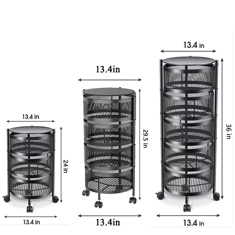 Kitchen Rotating Shelf 360 Degree Baskets Fruit Vegetable Storage Rack Floor Round dish rack Shelf With Wheels