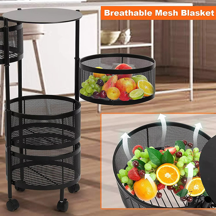 Kitchen Rotating Shelf 360 Degree Baskets Fruit Vegetable Storage Rack Floor Round dish rack Shelf With Wheels