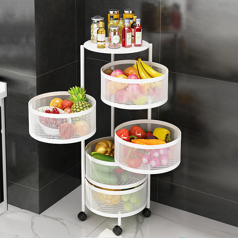 Kitchen Rotating Shelf 360 Degree Baskets Fruit Vegetable Storage Rack Floor Round dish rack Shelf With Wheels