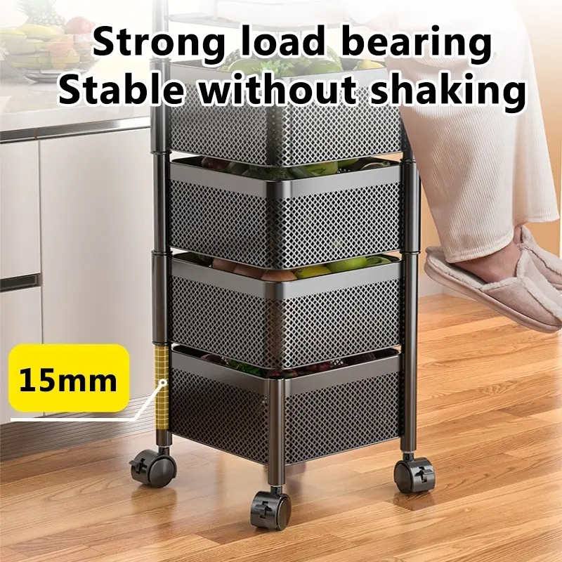 Kitchen Vegetable Rotating Storage Shelves Rack With 5 Tier Metal Multi Layer Storage Basket Shelf Organizer With Rolling Wheels