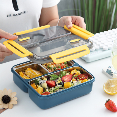 Leakproof Insulated Stainless Steel 2/3 Compartment Food Storage Container Bento Box Portable Lunch Box With Lock Lids