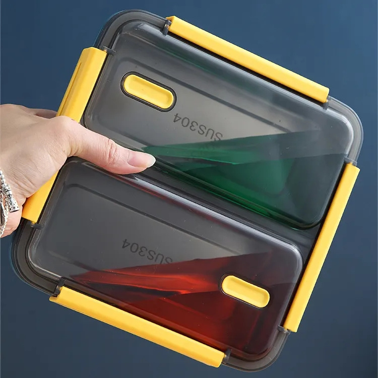 Leakproof Insulated Stainless Steel 2/3 Compartment Food Storage Container Bento Box Portable Lunch Box With Lock Lids