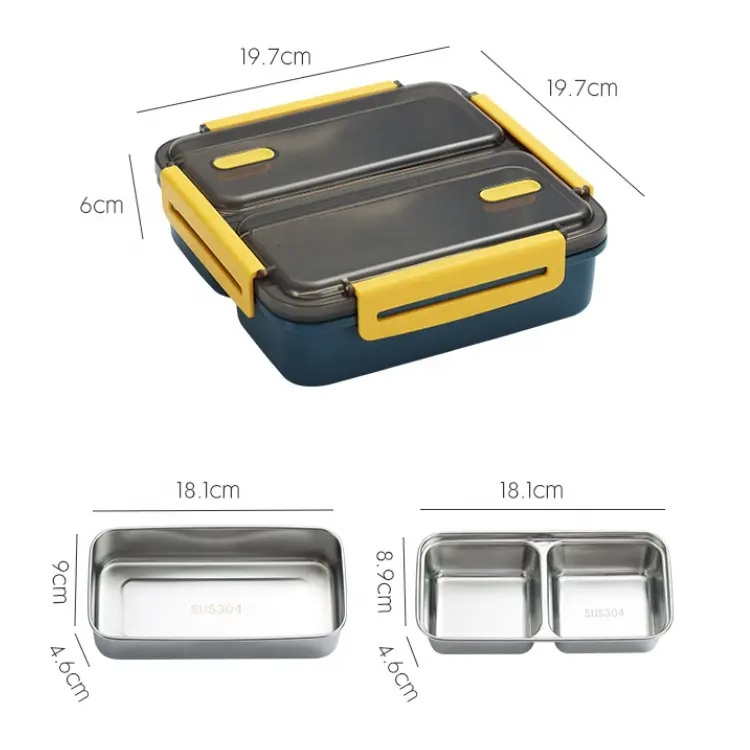 Leakproof Insulated Stainless Steel 2/3 Compartment Food Storage Container Bento Box Portable Lunch Box With Lock Lids