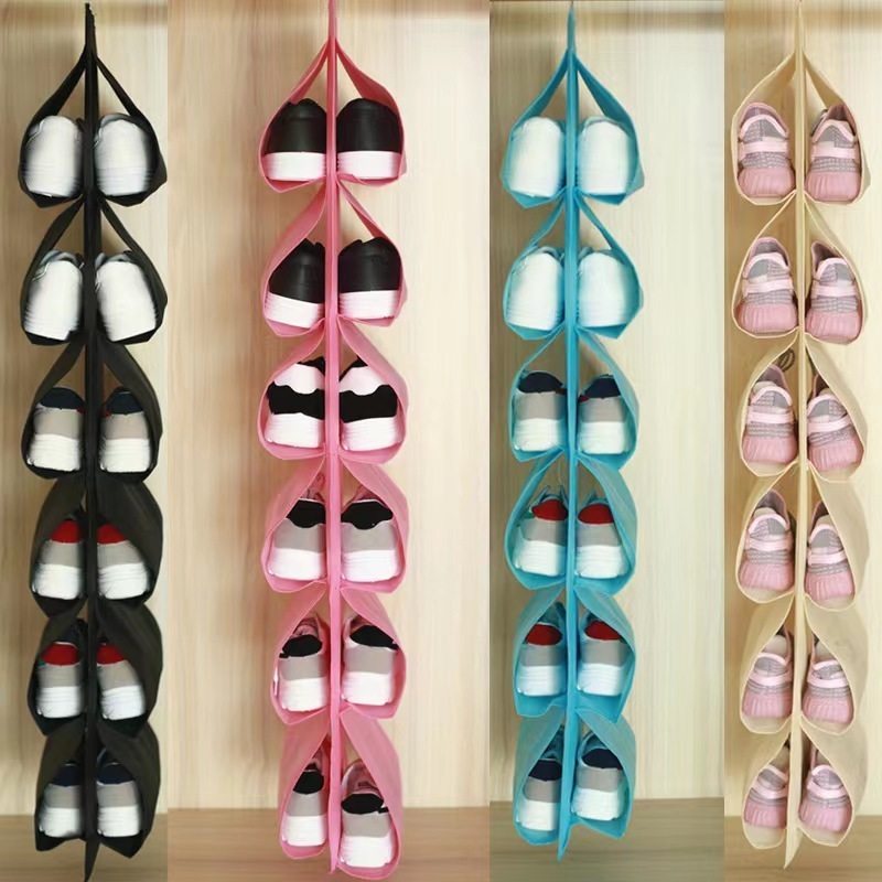 Hanging Shoe Organizer For Wardrobe Closet Storage Bag Door Wall Clear Sundry Fabric Shoe Bag With Hanger