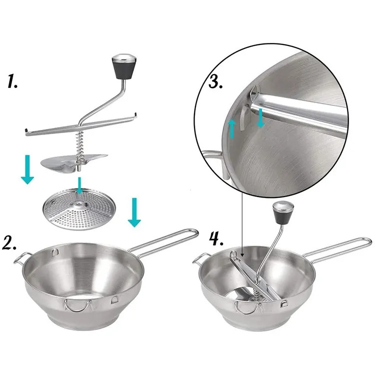 Rotary Food 304 Stainless Steel Vegetable Mill Strainer Potato Masher Grinder with 3 Milling Discs food mill