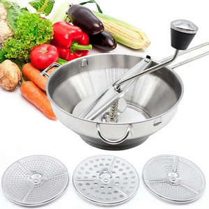 Rotary Food 304 Stainless Steel Vegetable Mill Strainer Potato Masher Grinder with 3 Milling Discs food mill