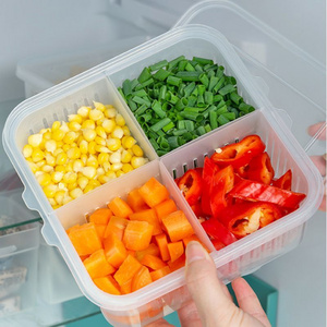 Hot Selling Household Kitchen Square Sealed Onion Ginger Garlic Fresh Storage Box Refrigerator Fruit Drain Food Storage Box