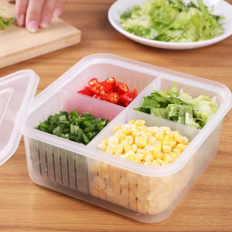 Hot Selling Household Kitchen Square Sealed Onion Ginger Garlic Fresh Storage Box Refrigerator Fruit Drain Food Storage Box