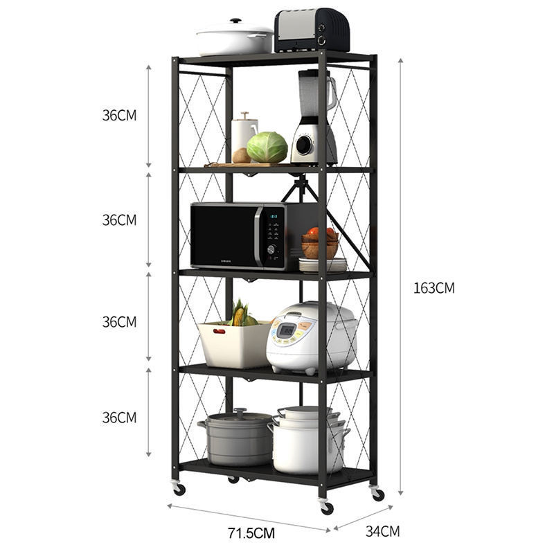 Household 2-5 Tier installation-free Stainless Steel Adjustable Microwave Oven Shelf Rack Foldable Kitchen Storage Rack Shelf