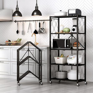 Household 2-5 Tier installation-free Stainless Steel Adjustable Microwave Oven Shelf Rack Foldable Kitchen Storage Rack Shelf