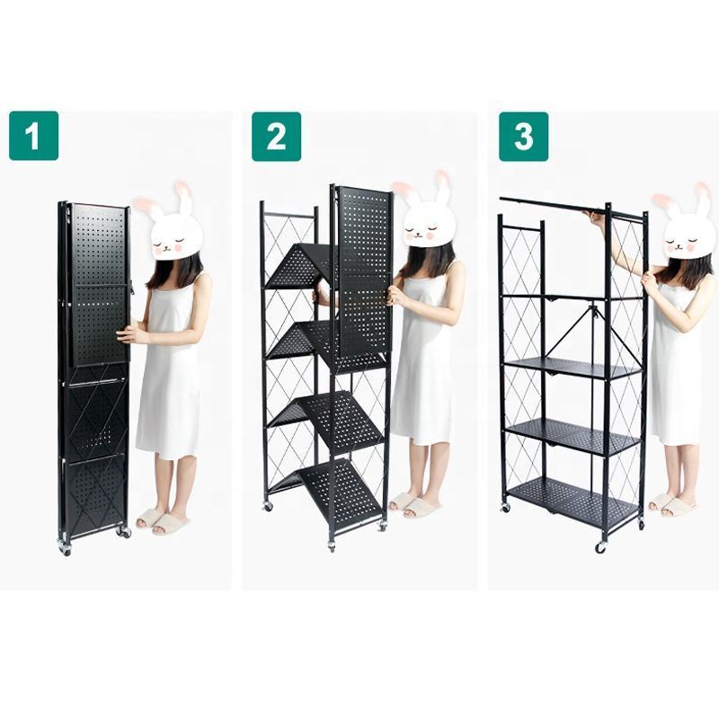 Household 2-5 Tier installation-free Stainless Steel Adjustable Microwave Oven Shelf Rack Foldable Kitchen Storage Rack Shelf