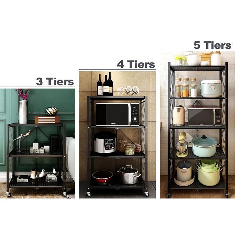 Heavy Duty 5 Tiers Metal Storage Rack Foldable Shelf Display Organizer Rack With Wheels Shelving Units