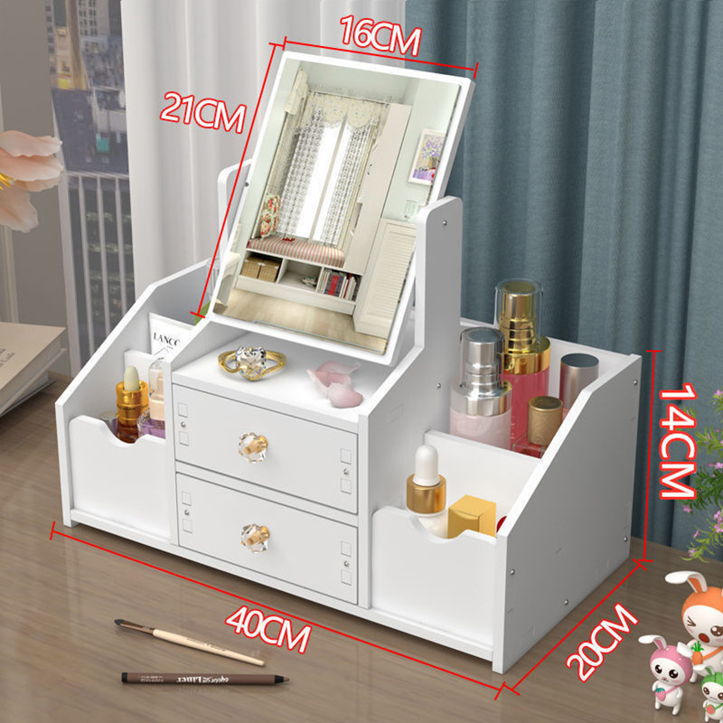 Multifunctional Luxury white round mirror nordic cosmetic storage box makeup organizer with cat ears with Mirror