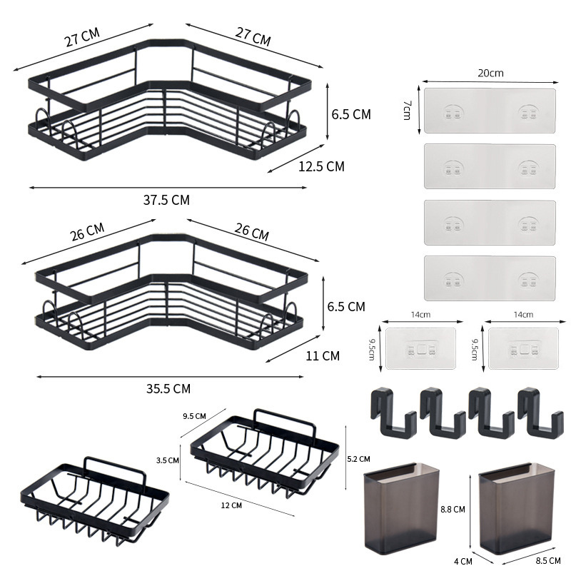 Iron Carbon Self Adhesive Double Bathroom Shower Shelf Kitchen Corner Racks Shower Caddy Storage Shelves