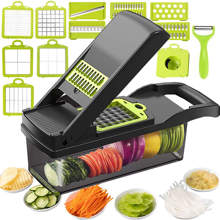 16 in 1 Vegetable Cutter Slicer Salad Chopper Vegetable Slicers Food Choppers And Dicers Veggie Chopper 11 Blades