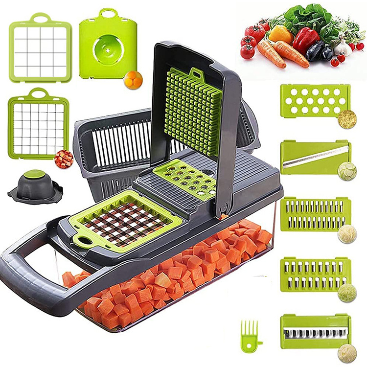 12 In 1 Processor Manual Hand Kitchen Dicer Cutter Salad Potato Carrot Garlic Fruits Vegetable Chopper Mandolin Slicer