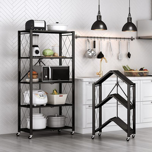 2/3/4 /5tier kitchen folding shelf rack for Home Storage foldable organizer telescopic metal shelves with Wheels for living room