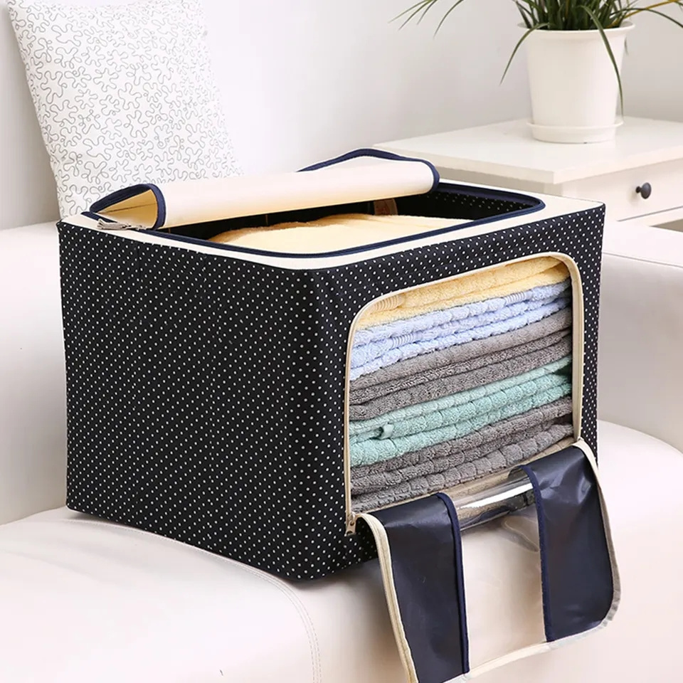 Oxford Quilt Blanket Storage Box Foldable Storage Bag Large Zipper Clothes Organizer Storage Box with Steel Frame