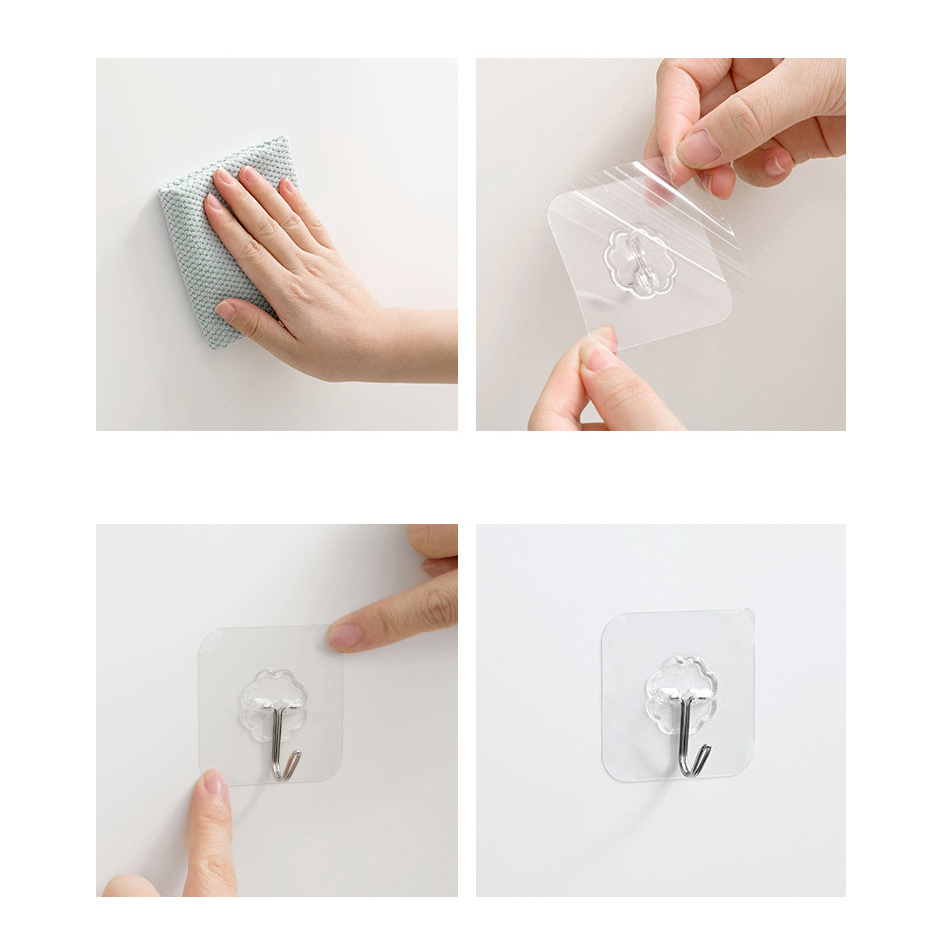 Self Adhesive Door Wall Sticky Hanger Hooks Suction Waterproof Wall Storage Sucker Kitchen Bathroom Transparent Wall Hook