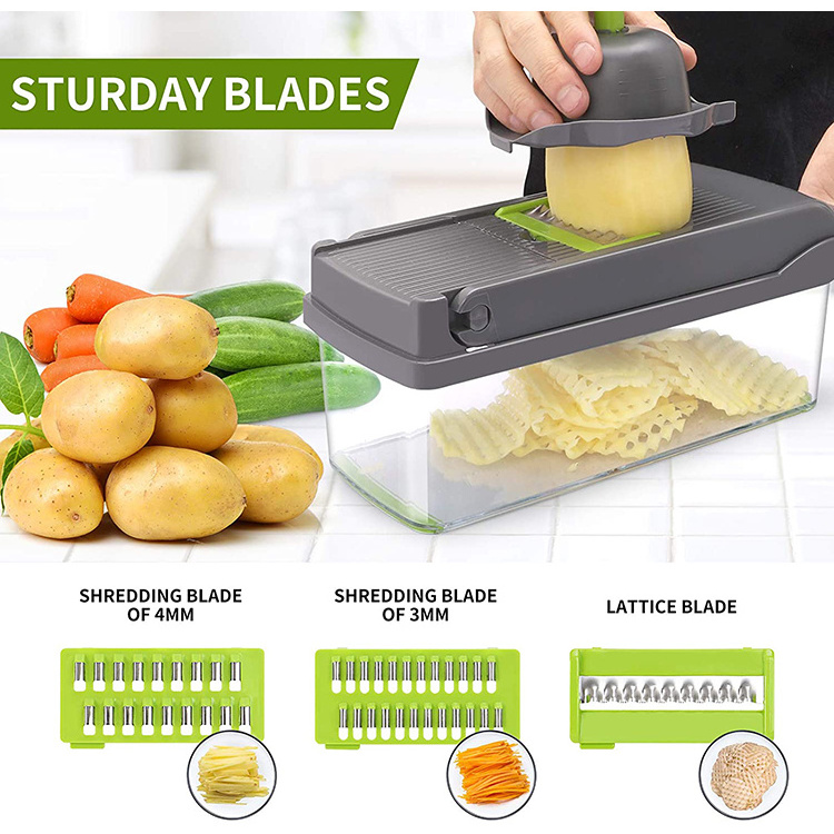 Multifunctional 12 In 1 Hand Operated Vegetable Mandoline Slicer Veggie Chopper, Food Chopper Onion Cutter Vegetable Slicer