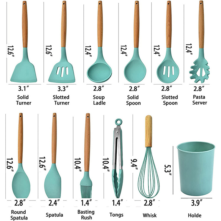 Wholesale 12 Pieces In 1 Set Kitchen Accessories Cooking Tools Kitchenware Cocina Silicone Kitchen Utensils With Wooden Handles