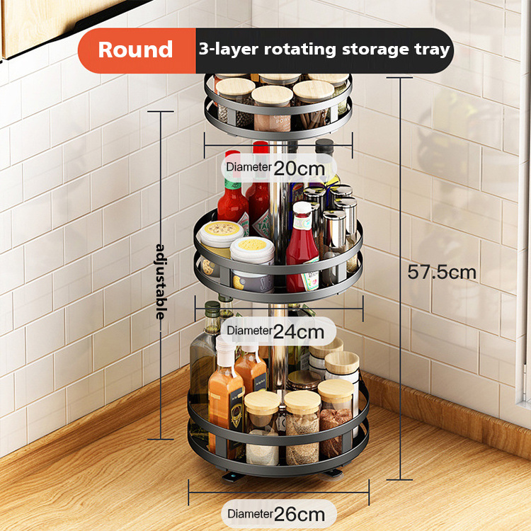 Kitchen Rotating Sundries Storage Shelves Rack Multi Layer Basket Spice Shelf Organizer with 1/2/3 Tier