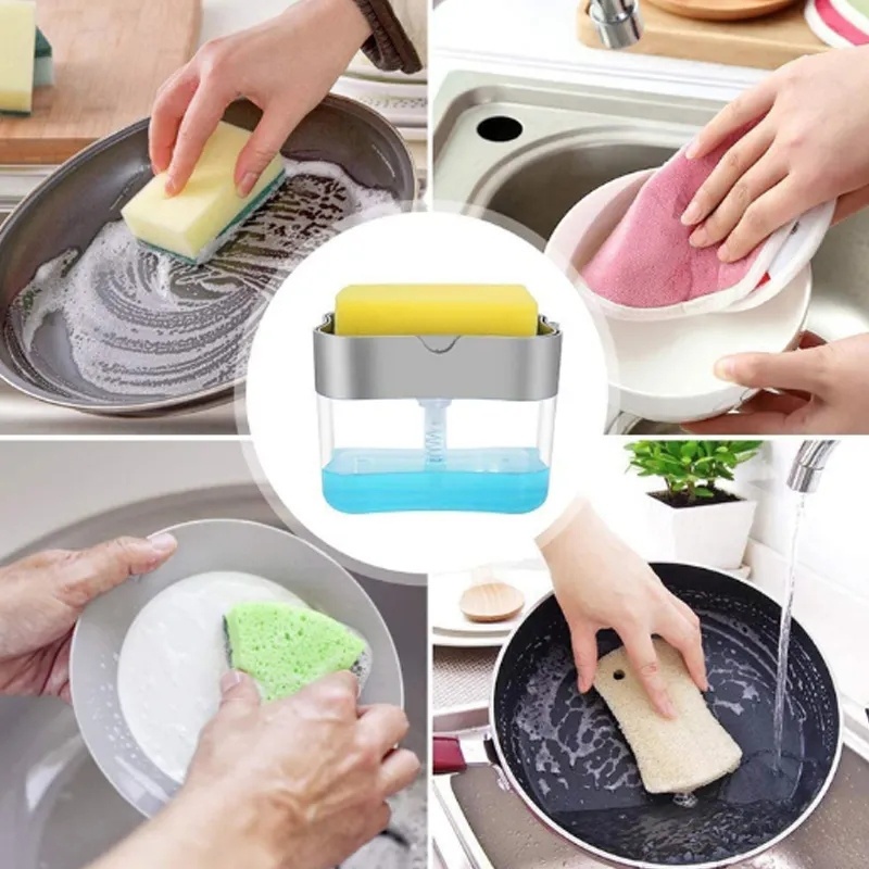 2023 Hot Sell Soap Pump Dispenser Sponge Holder Kitchen Soap Dispenser Dish Soap Holder with Sponge