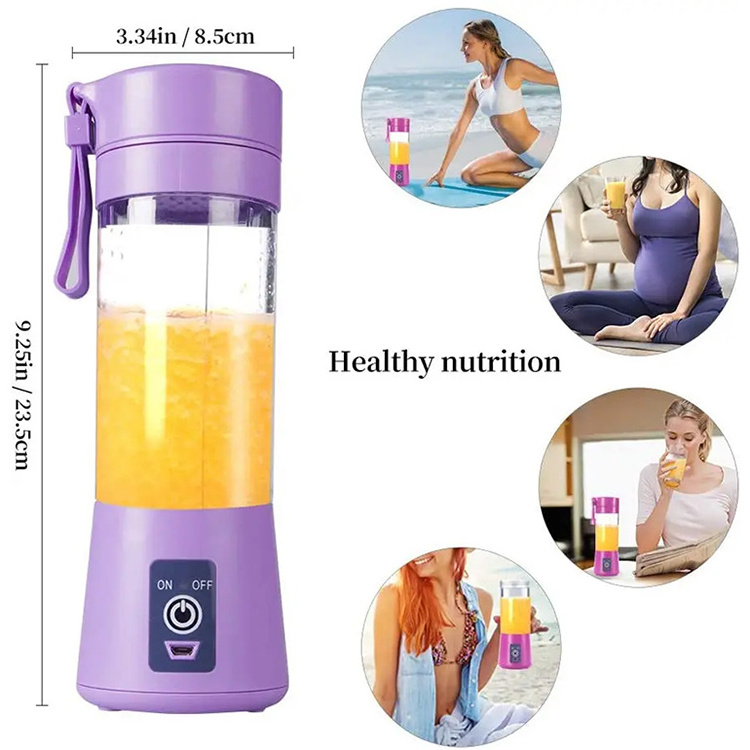 Custom Logo Mini 6 Blades 380ml Blender Mixer Cup Usb Portable And Rechargeable Battery Smoothie Fruit Blender Juicer Bottle